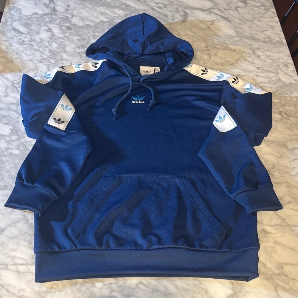 Adidas Men's Blue Hoodie with White Accents